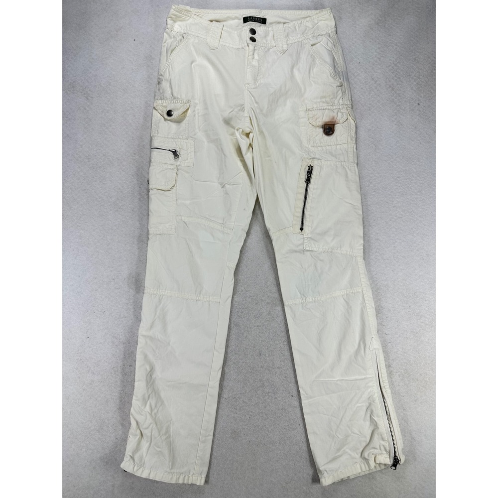 Lauren Ralph Lauren Womens Cream Cargo Utility Pants Size 4 Cotton Nylon Zips